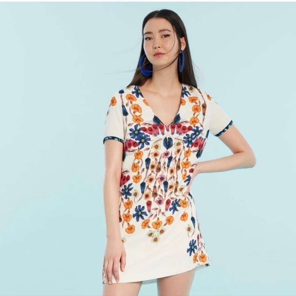 Desigual Cream Mini Dress with Multicolor Floral Print